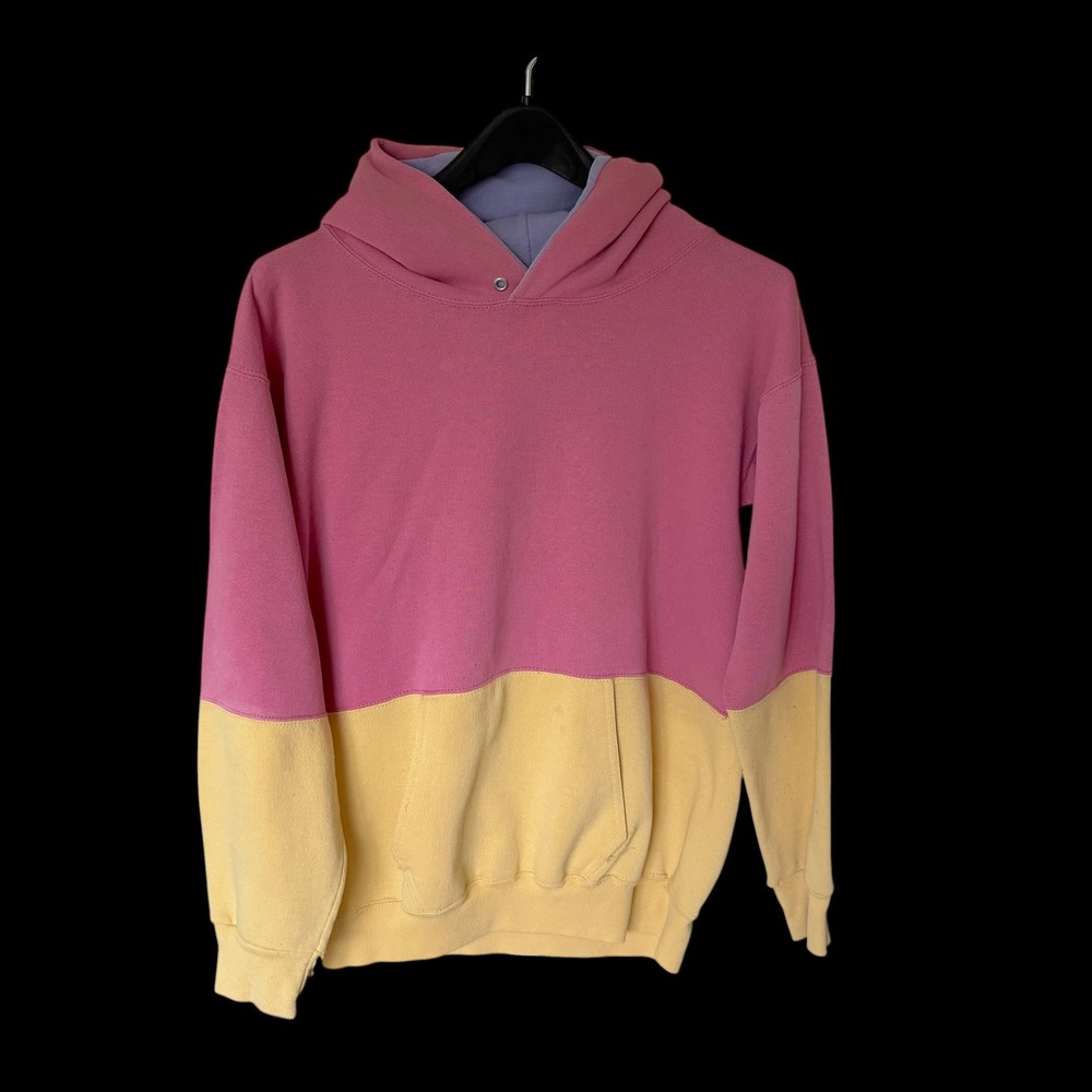 80's The Sweatshirt Company Pink Colorblock Hoodie USA Made Med Distressed